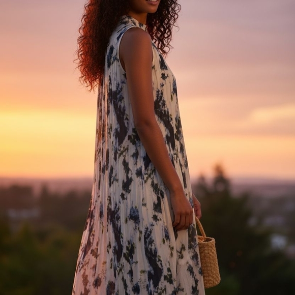 A Lady 100% Silk Maxi Sleeveless Dress - Picture 4 of 15